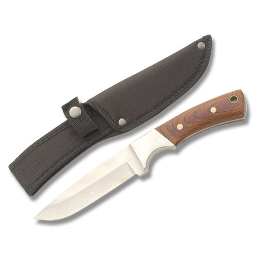 Szco Fixed Blade Hunting Knife Wood 4.87in Plain Satin Drop Point