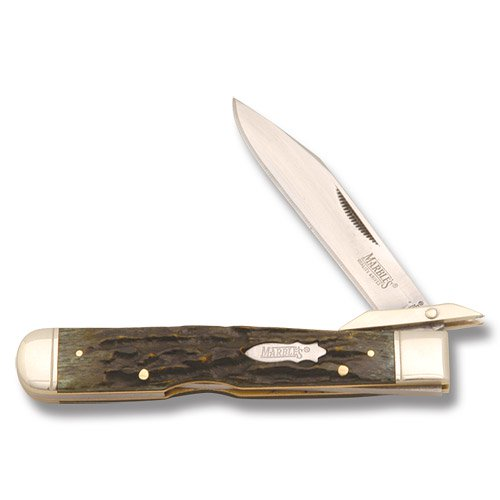 Marble's Green Stag Bone Swing Guard Folding Knife