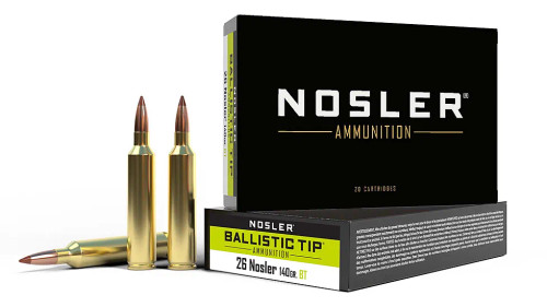 Nosler Ballistic Tip Hunting 26 Nosler 140 Grain Brass 20 Rounds Centerfire