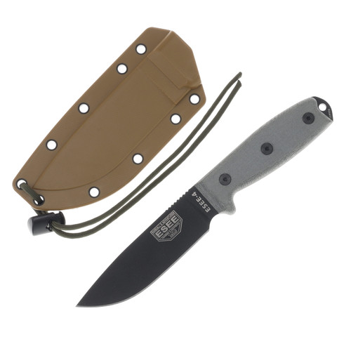 ESEE 4P MB Fixed Blade Knife 4.5in Plain Edge Gray Micarta ESEE4PMB