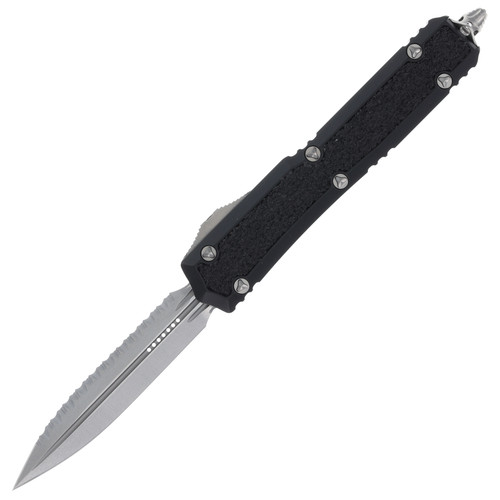 Microtech Makora Signature Series Out-the-Front Automatic Knife (Serrated Stonewash D/E | Black Traction)