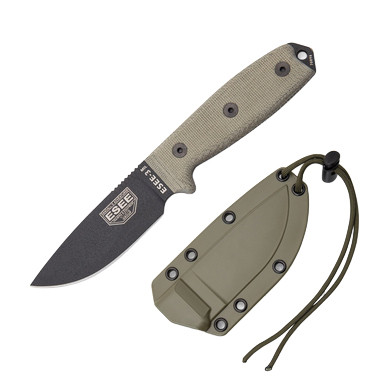 ESEE 3MIL Fixed Blade Knife 3.88in Plain Edge Olive Drab Micarta