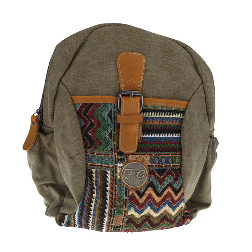 Fabi Conceal Green Canvas and Leather Brocade Backpack