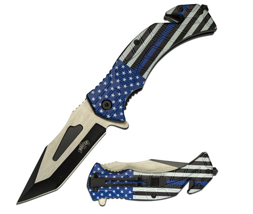 Master Cutlery Thin Blue Line Spring-Assisted Rescue Linerlock Folding Knife