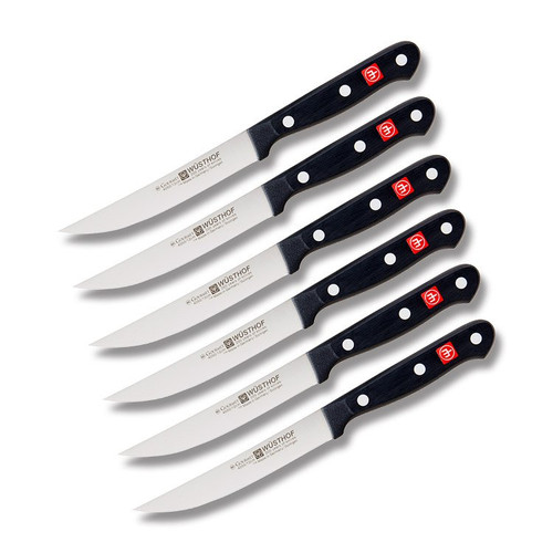 Wusthof Gourmet 6PC Steak Set with Black Polymethylene Handle and Satin Finish High Carbon Stainless Steel 4.50" Steak Serrated Edge Blades Model 9728