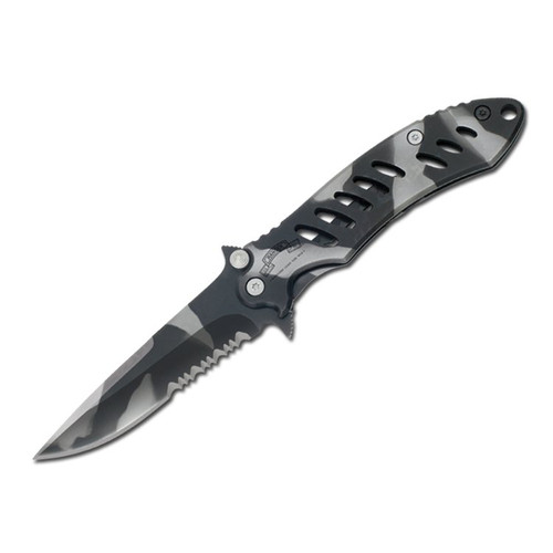 United Cutlery U.S. Army Rangers Association Framelock with Black and Gray Coated Stainless Steel Handle and 3.688" Clip Point Partly Serrated Edge Blades
