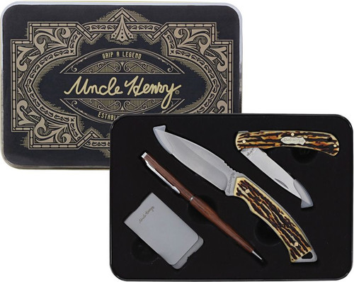 Uncle Henry Fixed/Folder Tin With Money Clip & Pen.