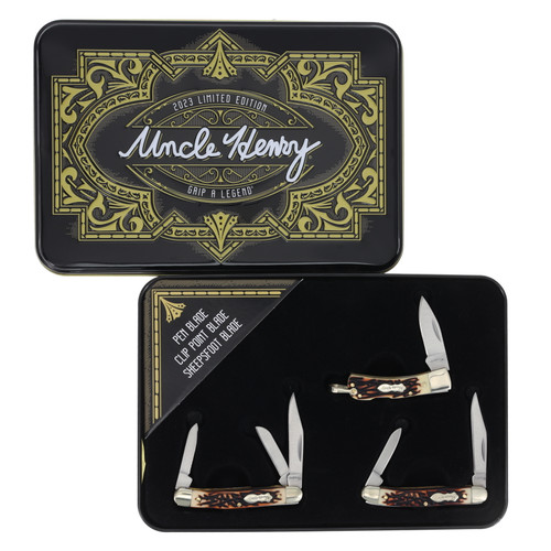 Uncle Henry 3 pc Staglon Handle Combo Tin.