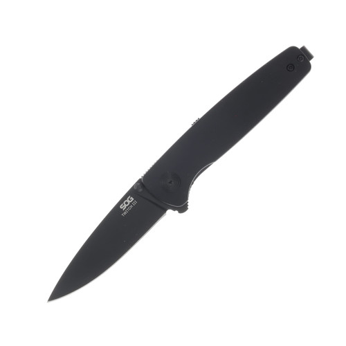 SOG Twitch III Folding Knife 3.1 Inch Plain Black TiNi Drop Point Open