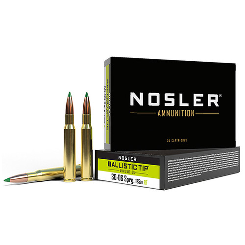 Nosler BTA-30-06 Springfield Rifle Ammunition 20 Rounds Brass Centerfire 125 Grain Spitzer Ballistic Tip