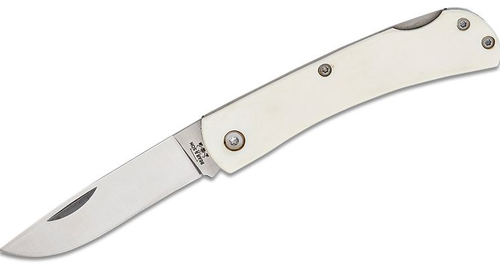 Bear & Son 3 5/8" White Smooth Bone Small Locking Farmhand Folding Knife With Clip