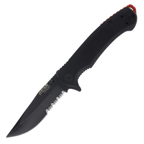Bear and Son Sideliner Black 4 5/8 in Black Serrated Drop Point