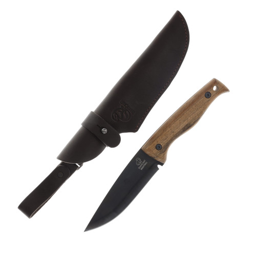 BeaverCraft Nightfall Carbon Steel Blued-Blade Bushcraft Knife Walnut Handle with Leather Sheath BSH3