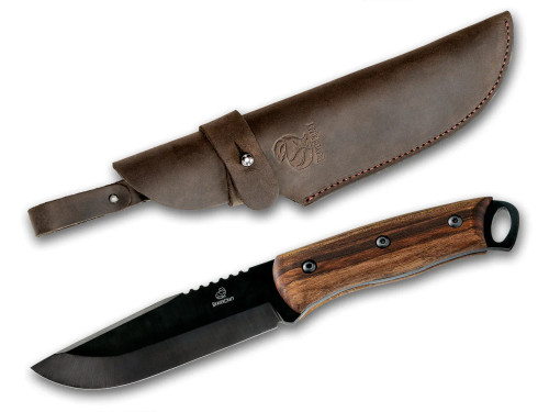 Carbon Steel Blued-Blade Bushcraft Knife Walnut Handle with Leather Sheath BSH4