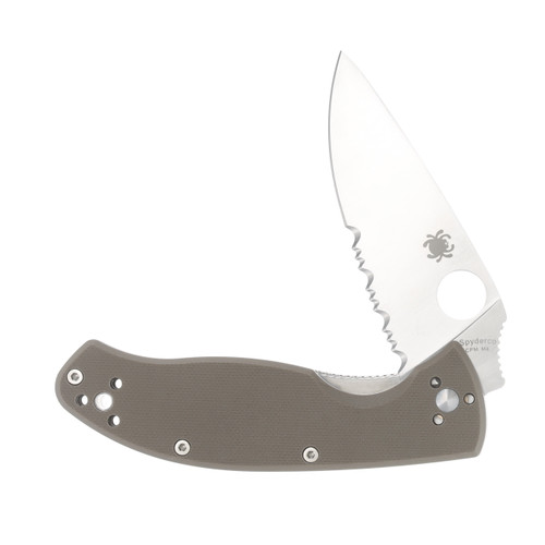 Spyderco Tenacious Brown 3.35 Inch Partially Serrated Satin Leaf 1