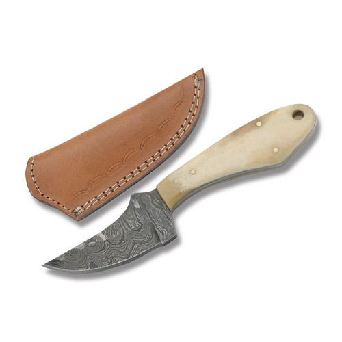 Szco Damascus & Bone Cat Skinner Fixed Blade