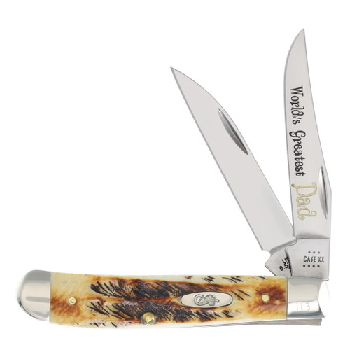 Case XX Mini Trapper Folding Knife BoneStag World's Greatest Dad