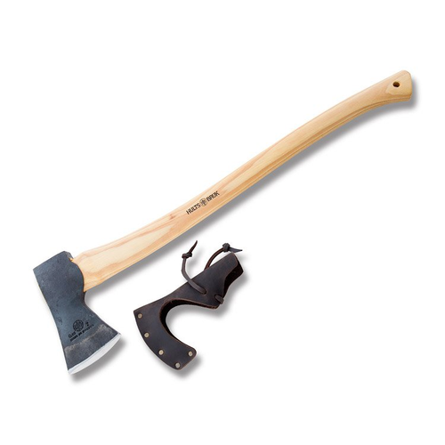 Hults Bruk Kisa Felling Axe with American Hickory Wood Handle and Hand Forged Swedish Steel Axe Head with Leather Sheath Model 840722