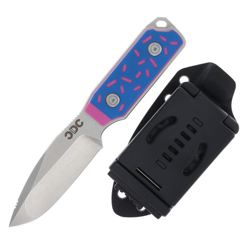 Crispy Donut Community Salvation Fixed Blade Knife (Stonewash, Blue G-10 with Pink Sprinkles)