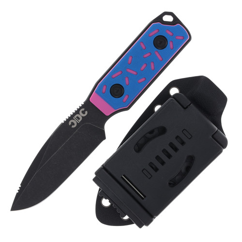 Crispy Donut Community Salvation Fixed Blade Knife (Blackwash, Blue G-10 with Pink Sprinkles)