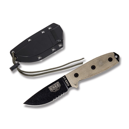 ESEE 3MIL Tan Micarta Partially Serrated