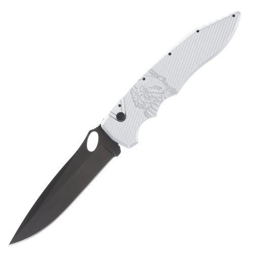 Piranha Predator Out-the-Side Automatic Knife (Black Blade | Silver Aluminum)