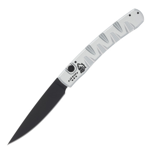 Piranha Virus OTS Knive Sculpted Silver - 3.2in PVD Black Finish Drop Point Plain