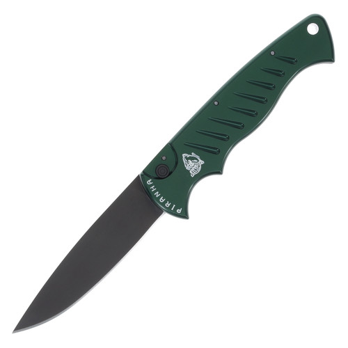 Piranha Pocket Out-the-Side Automatic Knife (Tactical Black | Green Aluminum)