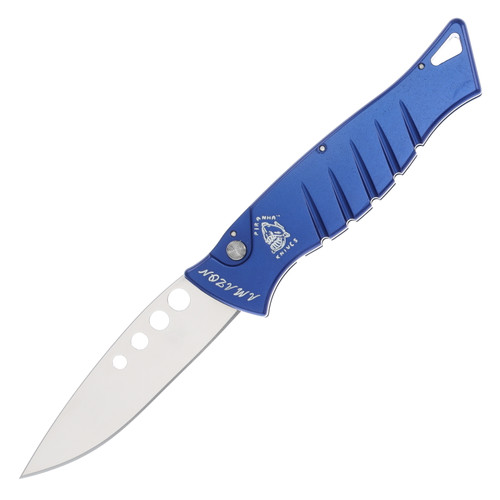 Piranha Amazon OTS Knife Blue - 3.5in Mirror Polished  Drop Point Plain