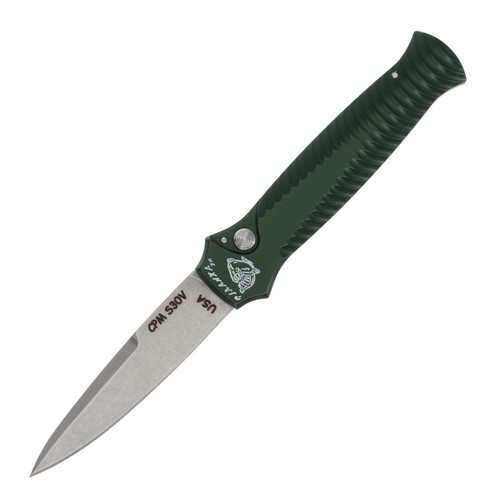 Piranha Mini-Guard Out-the-Side Automatic Knife Stonewash Green Aluminum