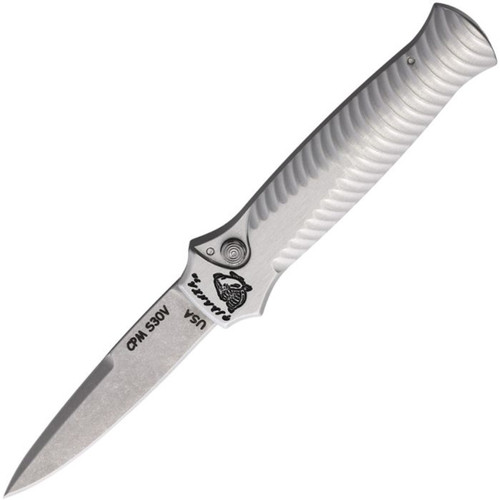 Piranha Mini-Guard Out-the-Side Automatic Knife (Stonewash  Silver Aluminum)