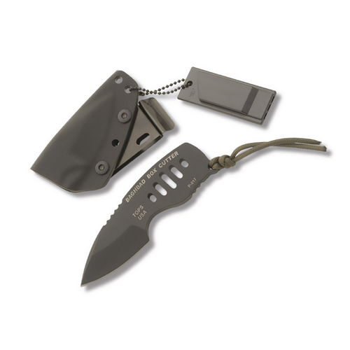 TOPS Knives Baghdad Box Cutter 2.25in Black Drop Point Fixed Blade