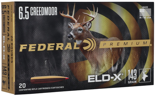 Federal Premium 6.5 Creedmoor Ammunition 143 Grain Brass 20 Rounds ELD-X PT