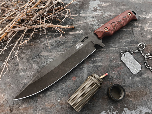 Dawson Knives Marauder XL Fixed Blade Knife (Apocalypse Black MagnaCut | Red & Black G-10)