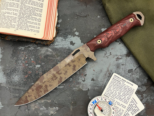 Dawson Knives Marauder XL Fixed Blade Knife (Scorched Earth MagnaCut | Red & Black G-10)