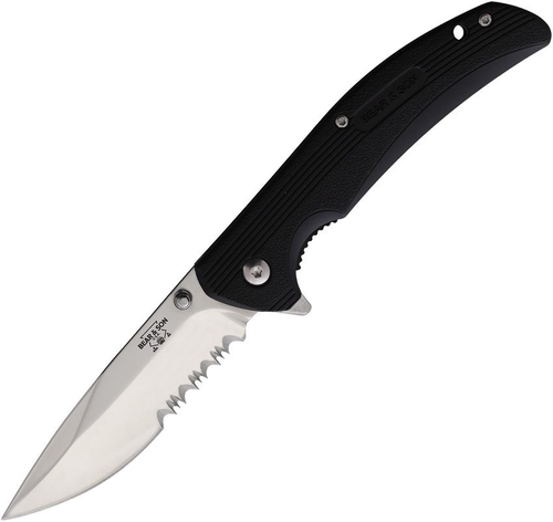 Bear & Son Sideliner 3.75 Inch Partially Serrated Silver Drop Point