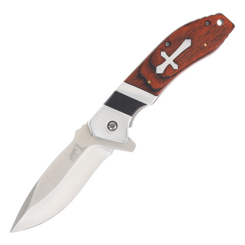 Frost Blackhills Cutlery Pakkawood Cross Spring-Assisted Linerlock Folding Knife