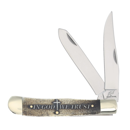 Frost Ocoee River In God We Trust Smooth Bone Trapper Folding Knife Gift Set