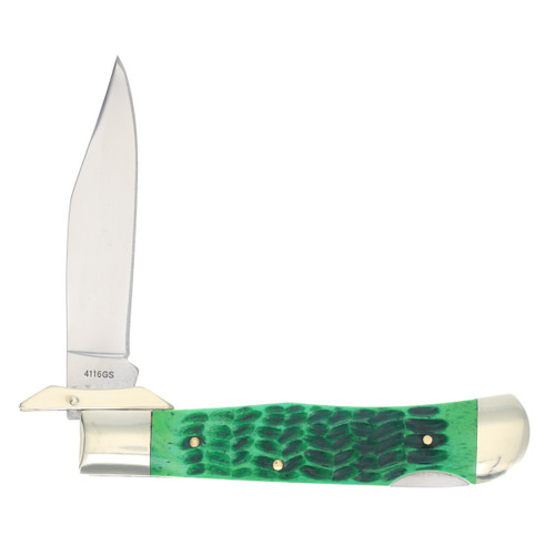 Buck Creek Swing Guard Lockback Folding Knife (Green Jigged Bone)