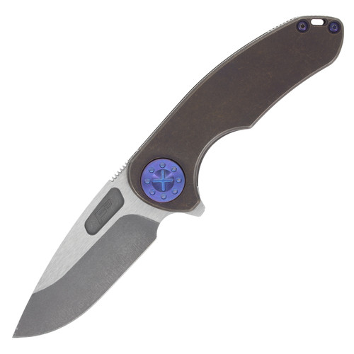 Curtiss Custom Knives F3 Medium Framelock Flipper Folding Knife (Magnacut Slicer | Smooth Bronze/Blue) CCKF3MSFBZBLU