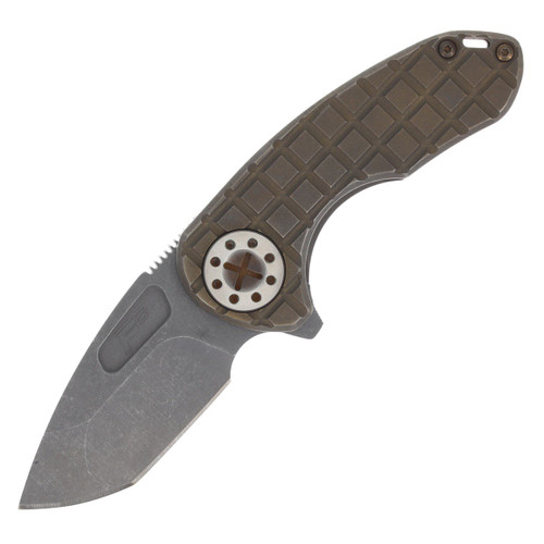 Curtiss Custom F3 Compact Framelock Flipper Folding Knife Magnacut Spanto/Frag-Patterned Bronze CCKF3CSPFBZBLSTBZ