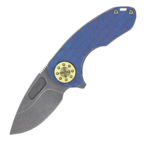 Curtiss Custom Knives F3 Compact Framelock Flipper Folding Knife (Magnacut Slicer, Purple/Yellow) CCKF3CSFPURYEL