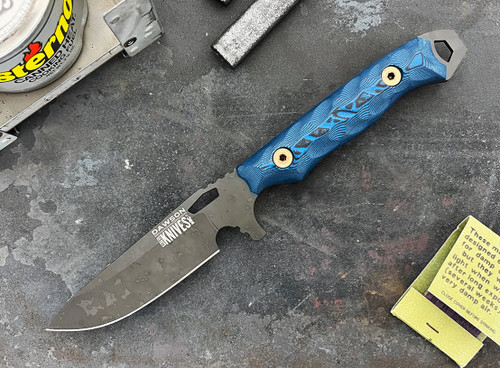 Dawson Knives Outcast Fixed Blade Knife (Apocalypse Black MagnaCut | Black & Blue G-10)