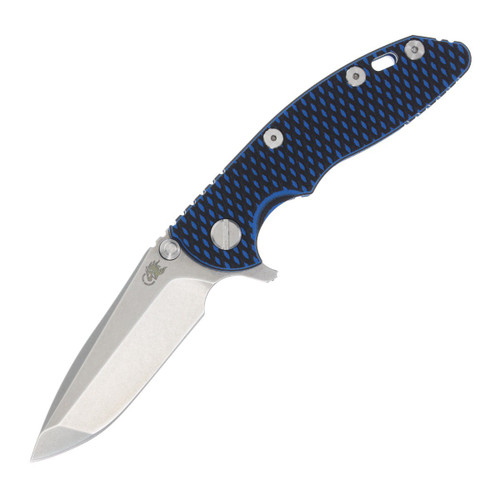 Hinderer XM-18 3” Slicer Framelock Folding Knife (Flipper  Working Finish Spanto  Blue/Black)
