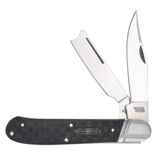 Rough Ryder Black Reserve One Arm Razor Folding Knife (Black Basketweave Pakkawood)