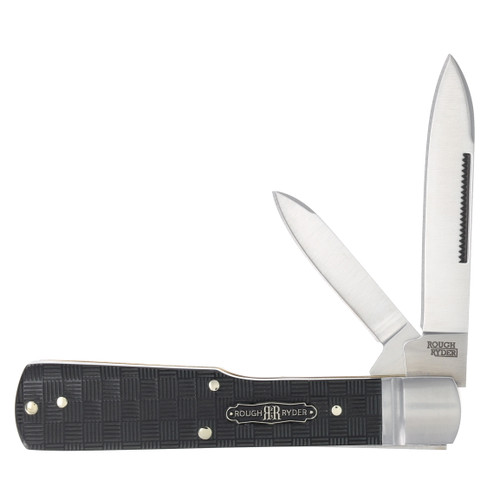 Rough Ryder Black Reserve Gunstock Folding Knife (Black Basketweave Pakkawood)