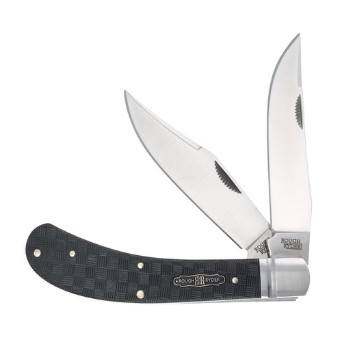 Rough Ryder Black Reserve Barehead Saddlehorn Folding Knife (Black Basketweave Pakkawood)