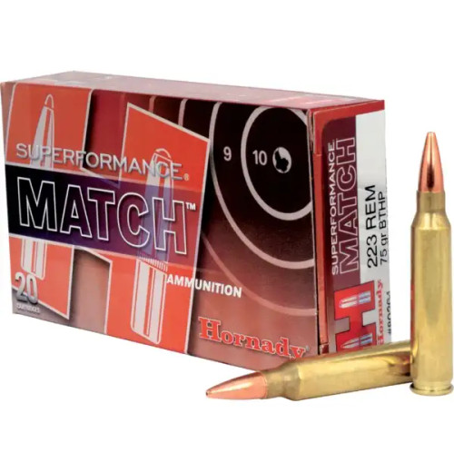 Hornady Superformance Match 223 Remington 75 Grain Brass 20 Rounds PTBT