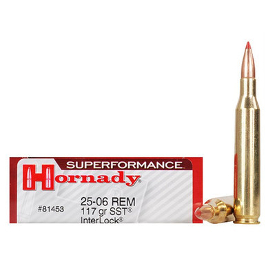 Hornady Superformance 25-06 Rem Ammo 117 Grain Brass Interlock PTBT
