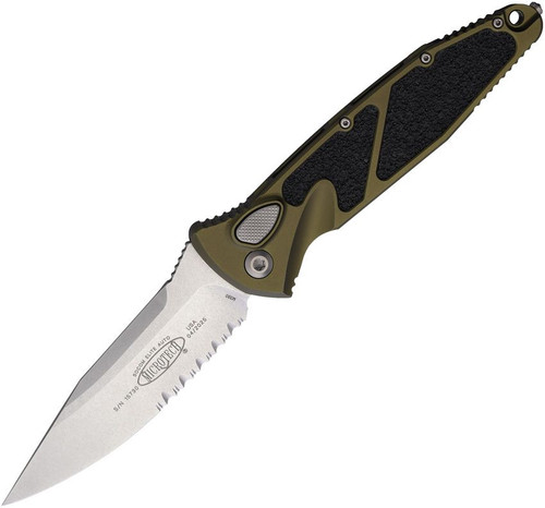 Microtech Socom Elite OTS Auto S/E STN WSH Part Serrate OD Green W/Traction Insert AUMT160A11OD
